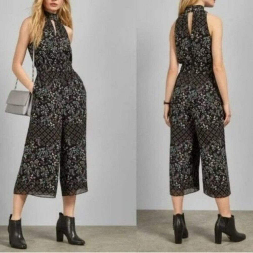 Ted Baker Marcila Hazel High Neck Wide Leg Floral Print Jumpsuit Black US 2